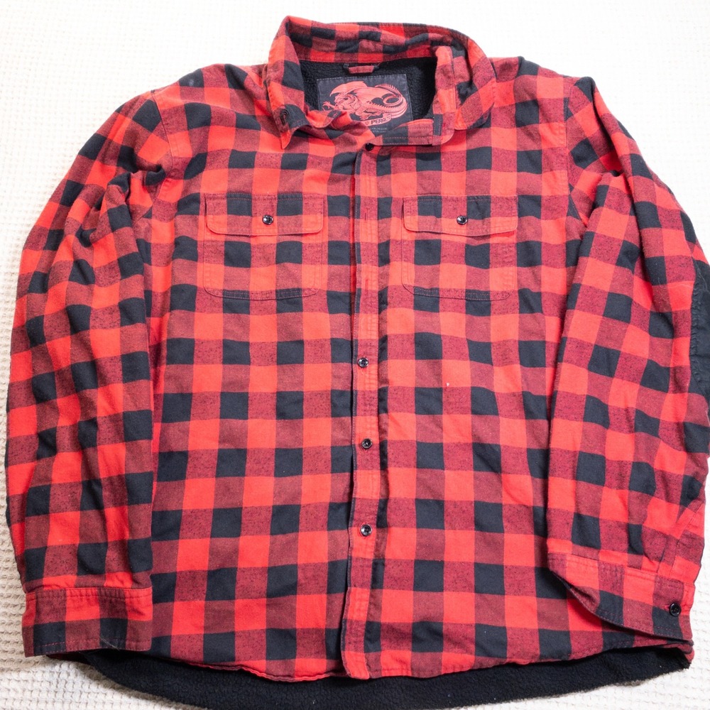 Powell Peralta Flannel Shirt Jacket Red Black Buffalo Check Sherpa Lined XL
